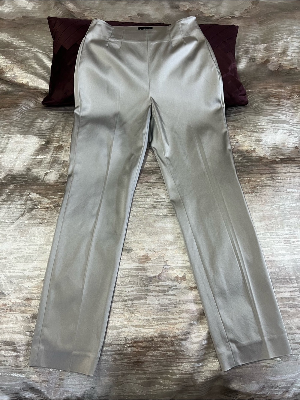 White House Black Market Silver Satin Straight Ankle Pants - size 0